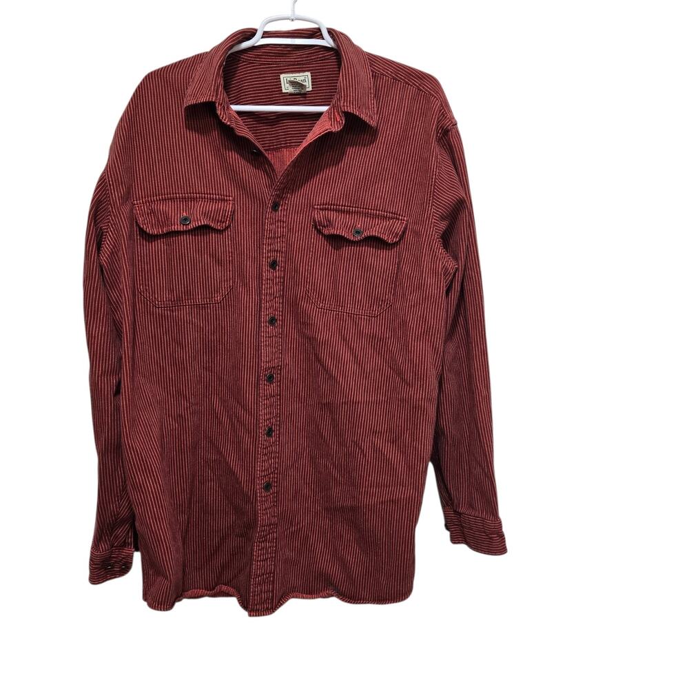 L.L.Bean Vintage Stripe Work Shirt Heavy Cotton Button Up L Tall